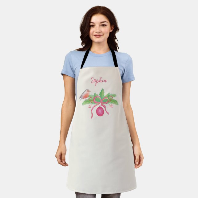 Personalisiertes Aquarellfarben Winter Blumenstrau Schürze (Getragen)