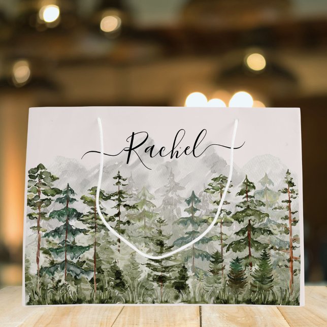Personalisiertes Aquarellwald Große Geschenktüte (In situ)