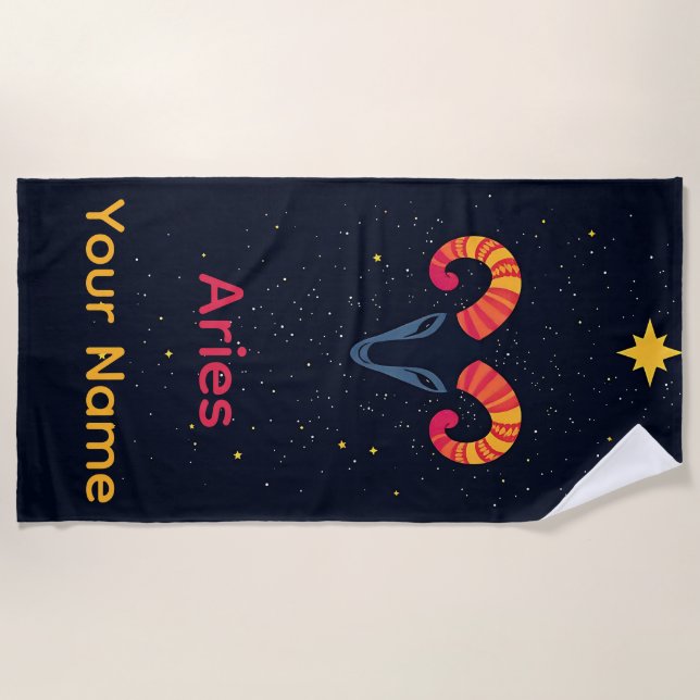 Personalisiertes Aries Astrologiezeichen Strandtuch (Vorderseite)