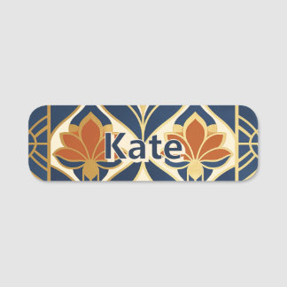 Personalisiertes Art Deco Navy Terrakotta Blumenmu Namensschild