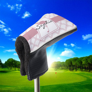Personalisiertes Art Deco-Wellenmuster Rosa Flamin Golf Headcover