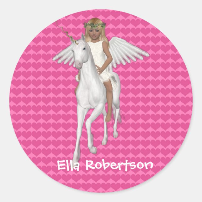 Personalisiertes Aufkleber-Einhorndesign Runder Aufkleber (Vorderseite)