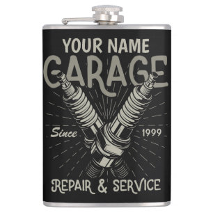 Personalisiertes Auto Mechanische Garage Retro Spa Flachmann