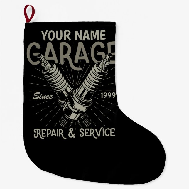 Personalisiertes Auto Mechanische Garage Retro Spa Großer Weihnachtsstrumpf (Vorderseite)