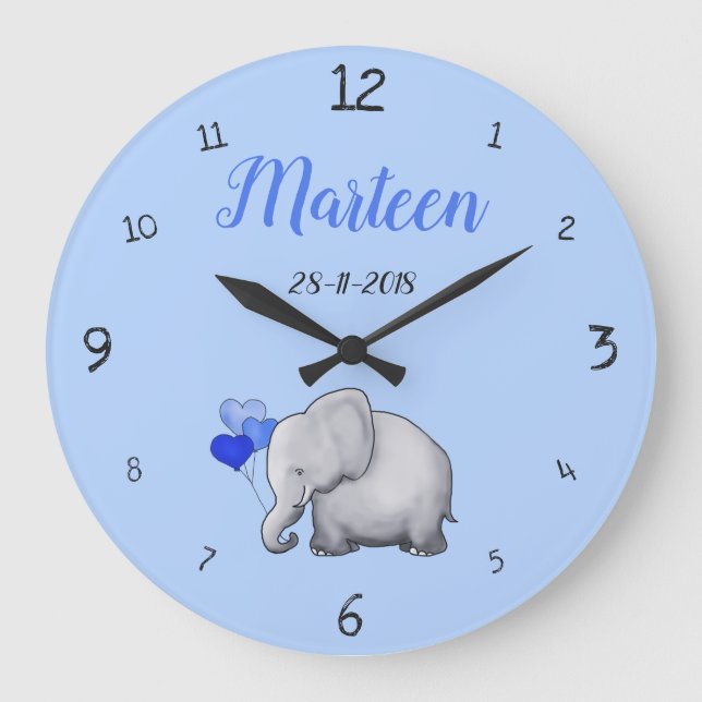 Personalisiertes Baby-Blau-niedliches Große Wanduhr (Vorderseite)