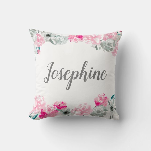 Personalisiertes Baby | Boho Watercolor-Blume Kissen (Vorderseite)
