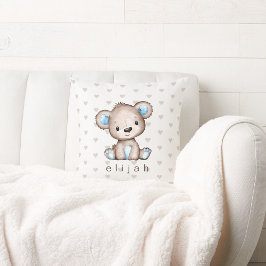 Personalisiertes Baby Boy's Brown Bär Hörmuster Kissen