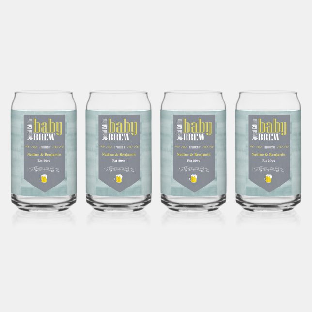 Personalisiertes Baby Brew Beer Label Sonnendusche Dosenglas (Hinten)