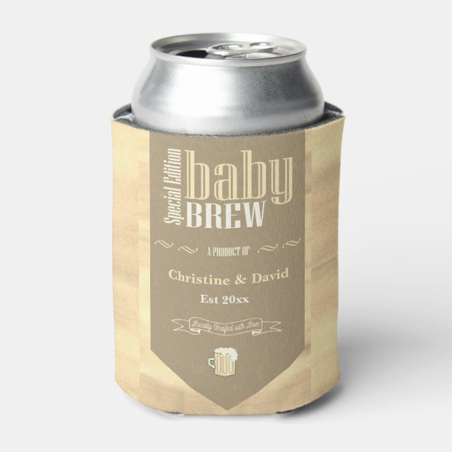 Personalisiertes Baby Brew Beer Label Sonnendusche Dosenkühler (Kanne Vorderseite)