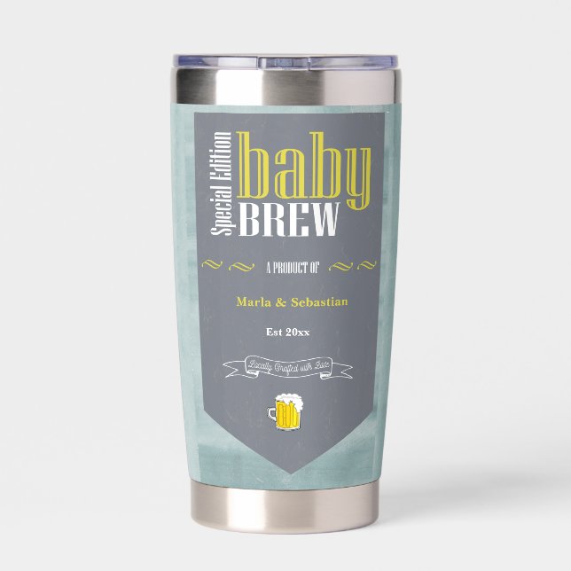 Personalisiertes Baby Brew Beer Label Sonnendusche Thermobecher (Rückseite)