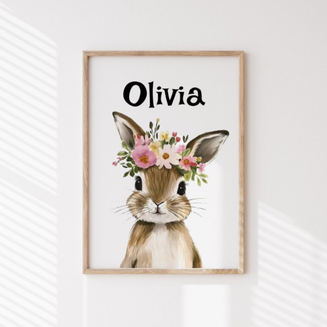 Personalisiertes Baby Bunny mit Blumenkranz Poster (Von Creator hochgeladen)