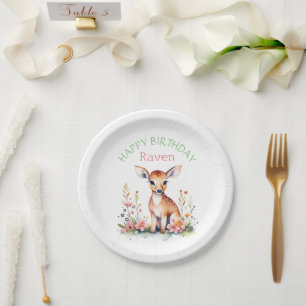Personalisiertes Baby Deer in Blume Mädchen zum Ge Pappteller
