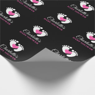 Personalisiertes BABY-DUSCHE Rosa-Fuß-Herz MÄDCH Geschenkpapier