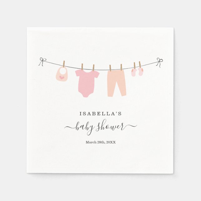 Personalisiertes Baby Duschmädchen Pink & Coral Serviette (Vorderseite)