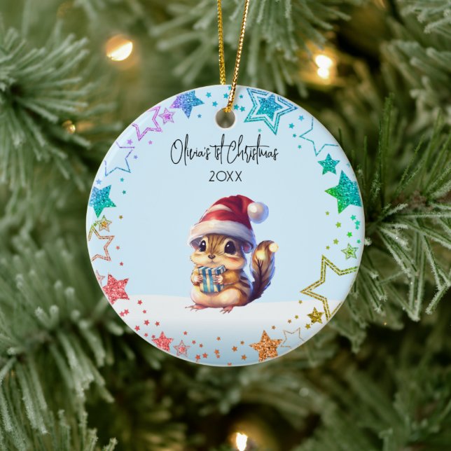 Personalisiertes Baby-Eichhörnchen | Die ersten We Keramik Ornament (Baum)