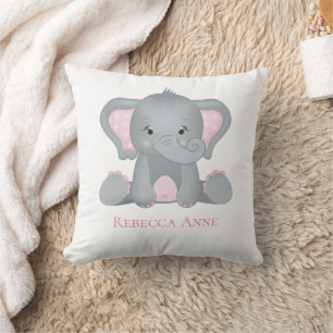 Personalisiertes Baby-Elefant Rosa Grau Kinderzimm Kissen