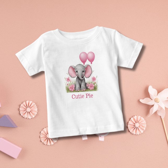 Personalisiertes Baby Elephant Pink Baby Duschgesc Baby T-shirt (Personalized Baby Elephant Pink Gray Little Girls T-shirt. Baby shower gift for little girl)