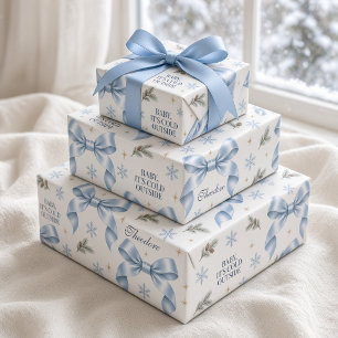 Personalisiertes Baby, es ist kalt draußen, blaues Geschenkpapier