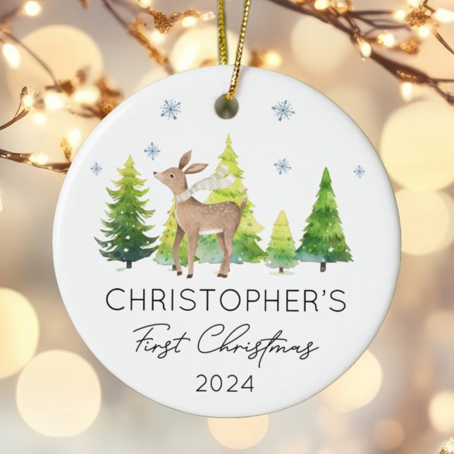Personalisiertes Baby First Christmas festliche Tr Keramik Ornament (Von Creator hochgeladen)