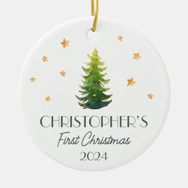 Personalisiertes Baby First Christmas festlicher B Keramik Ornament (Vorne)