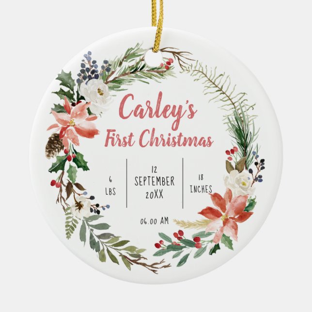 Personalisiertes Baby First Christmas Keramik Ornament (Vorne)