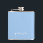 Personalisiertes Baby Flachmann<br><div class="desc">Babyblau ist ein blasses Azurblau,  eine der Pastellfarben. Die erste Aufnahme der Verwendung von Babyblau als Farbname in Englisch wurde 1892 aufgenommen.</div>