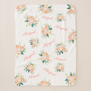 Personalisiertes Baby Floral Girl Name Sherpa Blan Sherpadecke