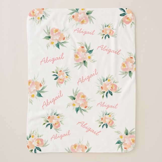 Personalisiertes Baby Floral Girl Name Sherpa Blan Sherpadecke (Vorderseite)