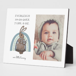 Personalisiertes Baby Foto Bunny Rainbow Birth Sta Fotoplatte