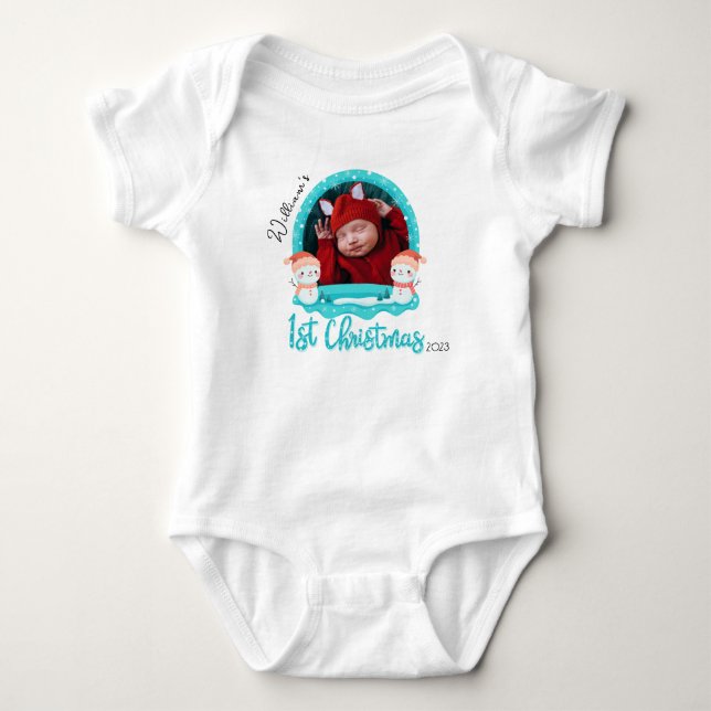 Personalisiertes Baby Foto Erste Weihnachtsfeier,  Strampler (Vorderseite)