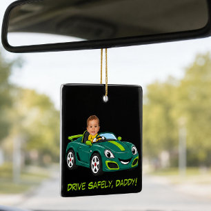 Personalisiertes Baby-Foto-Fahren-Sicher-Daddy-Car Keramikornament