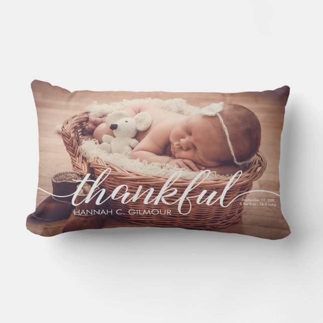 Personalisiertes Baby-Foto-Skript dankbar Lendenkissen (Vorderseite)