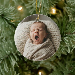 Personalisiertes Baby-Foto-Weihnachtsgeschenk zum Keramik Ornament
