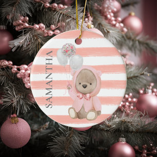 Personalisiertes Baby-Geschenk für Mädchen - Teddy Keramik Ornament