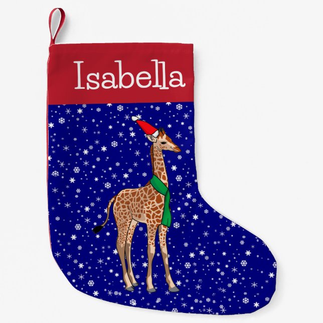 Personalisiertes Baby Giraffe in einer Weihnachtsm Kleiner Weihnachtsstrumpf (Vorderseite)