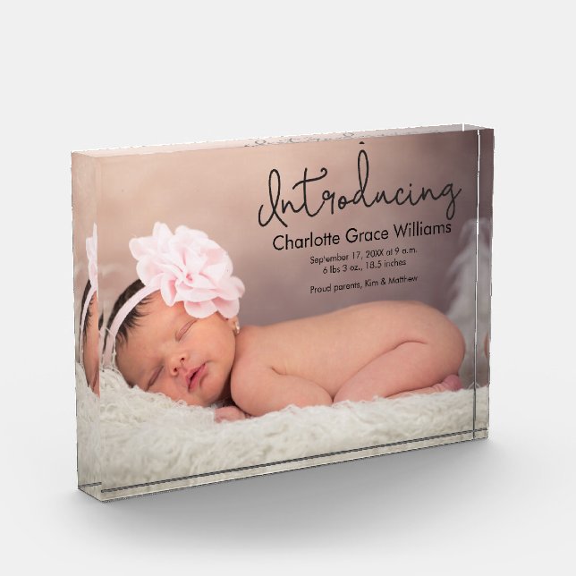 Personalisiertes Baby-Girl Geburtsankündigung Fotoblock (Links)