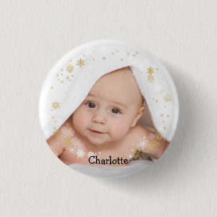 Personalisiertes Baby in einem Snowflake-Rahmen Button