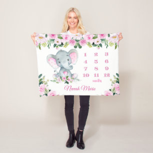 Personalisiertes Baby Mädchen Elephant Milestone  Fleecedecke