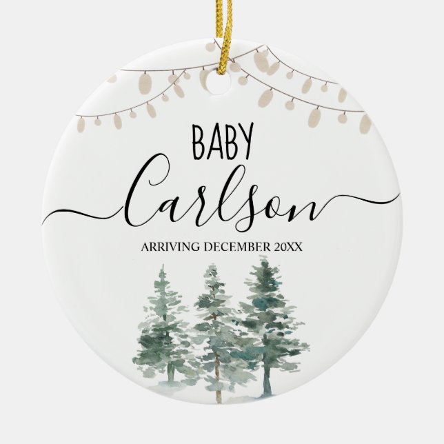 Personalisiertes Baby Reveal Schwangerschaft Pine  Keramik Ornament (Vorne)