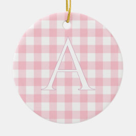Personalisiertes Baby-Rosa-Gingham-Monogramm Keramik Ornament