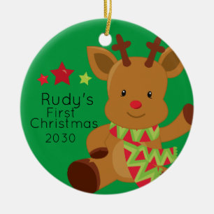 Personalisiertes Baby Rudolph Reindeer 1. Keramik Ornament