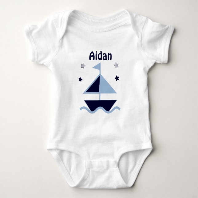 Personalisiertes Baby-Shirt "Nautical/Sailboat/Nav Baby Strampler (Vorderseite)