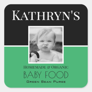 Personalisiertes Baby-Square-Foto mit Pic Green La Quadratischer Aufkleber