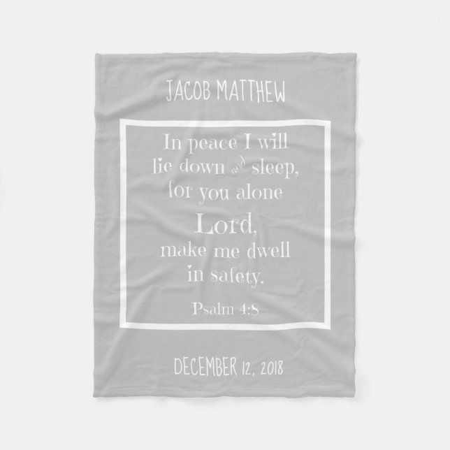 Personalisiertes Baby, w Nachtgebet (Psalm 4:8) Fleecedecke (Vorderseite)
