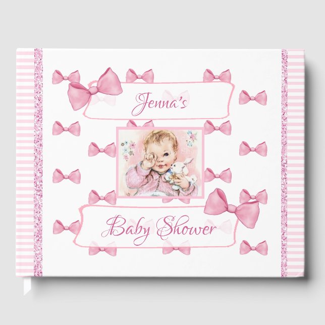 Personalisiertes Babydusche Gästebuch Rosa (Vorderseite)