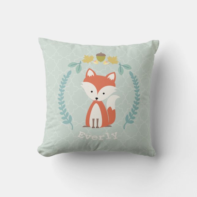 Personalisiertes BabyFoxwreath-Kissen - Mädchen Kissen (Vorderseite)