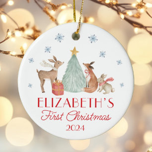 Personalisiertes Baby's First Christmas Animals Keramik Ornament