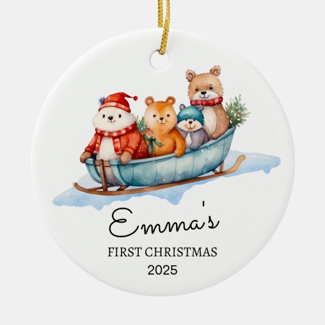 Personalisiertes Baby's First Christmas, Bärengesc Keramik Ornament (Vorne)