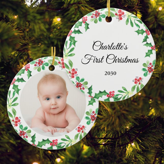 Personalisiertes Baby's First Christmas Foto Keramik Ornament (Von Creator hochgeladen)