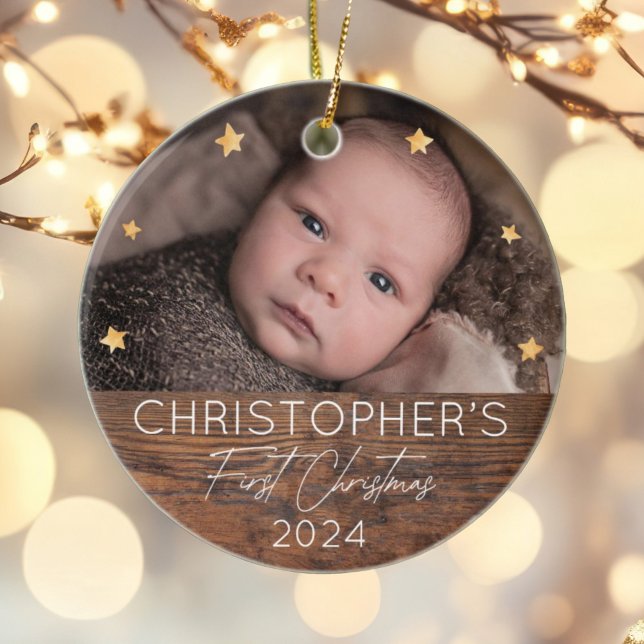 Personalisiertes Baby's First Christmas Foto Keramik Ornament (Von Creator hochgeladen)
